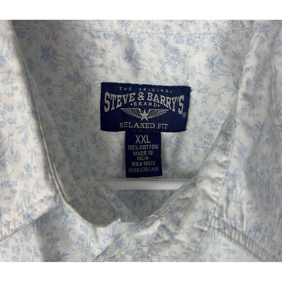 Steve and Barry’s Mens Size XXL White Blue Hawaiian Short Sleeve Button Up - Picture 3 of 5